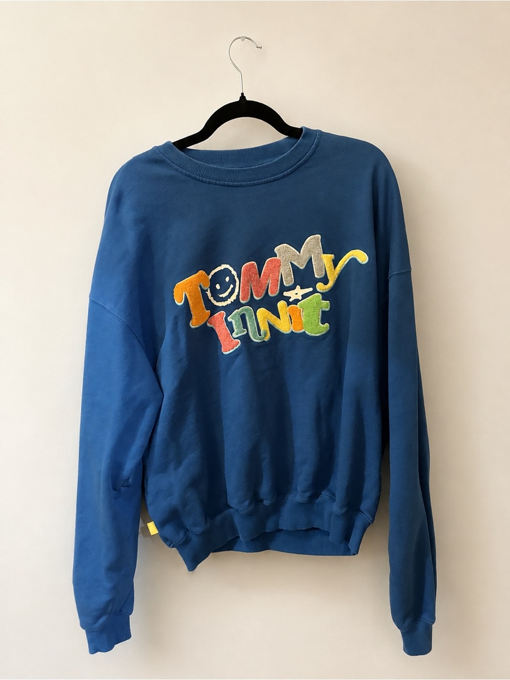 TommyInnit 21 Pogchamp Blue Chenille Logo Crewneck Sweatshirt Size L
